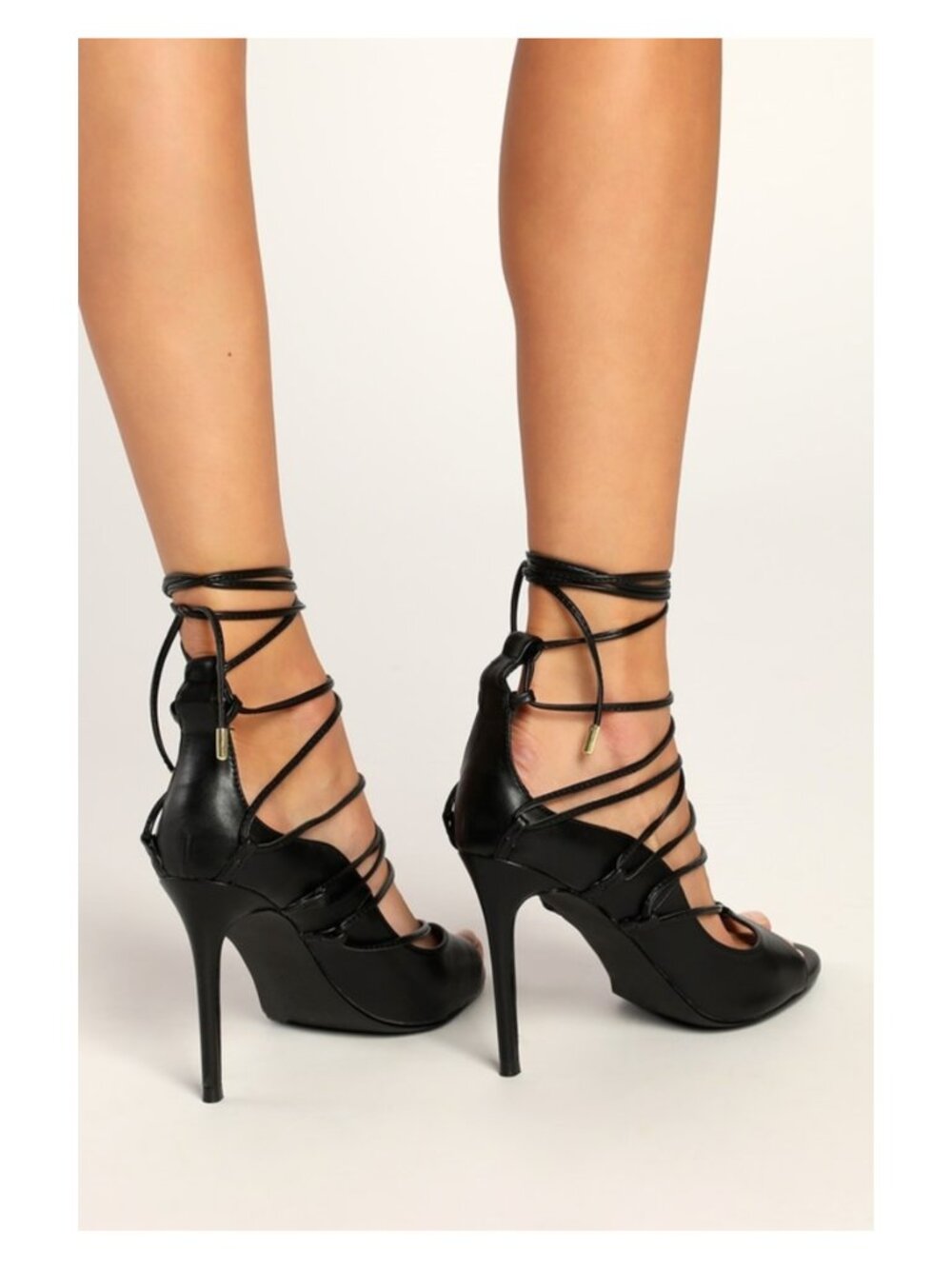 Lulus Sayela Black Lace-Up High Heels 7 NWT